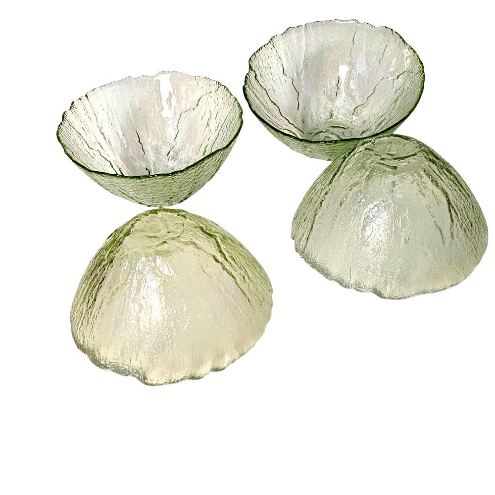 Vintage Set of four Viking Glass green lettuce leaf Cabbage, textured bowls.